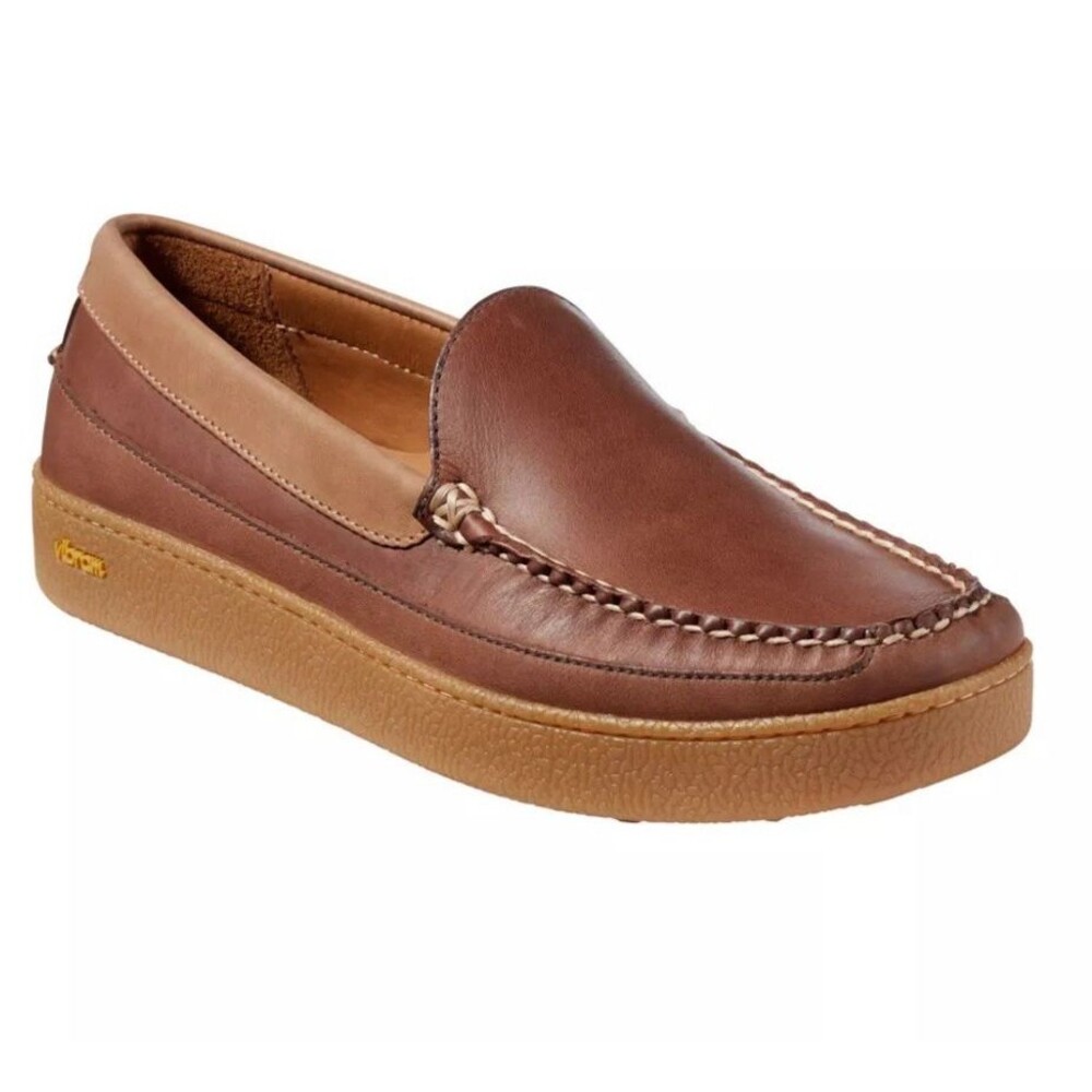 LL Bean Mens 11D Lodge Moc  Loafer Vibram Tan Brown Leather Comfort Outdoor